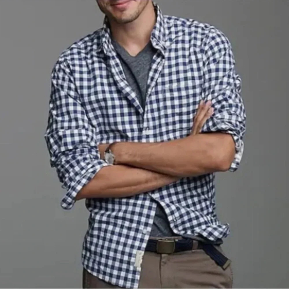 J.CREW BLUE GINGHAM SLIM BUTTON DOWN SHIRT
